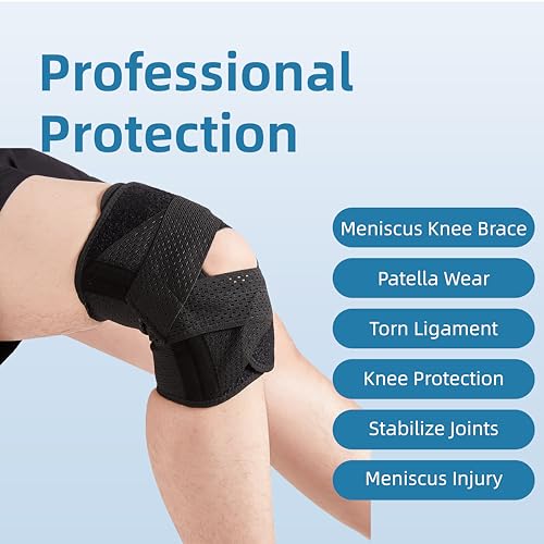 SOLOEVER Knee Brace for Women & Men Breathable Compression Knee Support with Side Stabilizers for Knee Pain Adjustable Knee Wrap for Running, Meniscus Tear, ACL, MCL, Arthritis Relief (Black, Large)