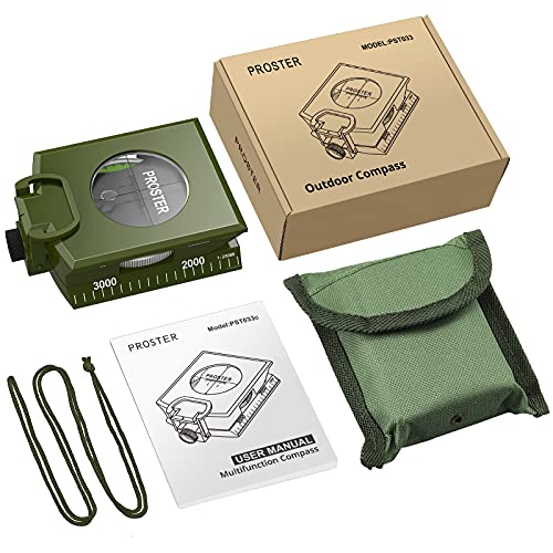 Proster IP65 Hiking Compass Waterproof Compass - Metal Compass Camping Compass with Sighting Clinometer with Carry Bag for Camping Hunting Hiking Geology Activities