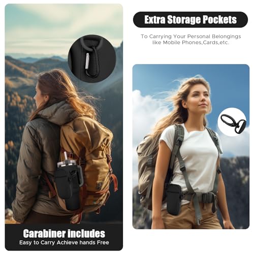 Watter Bottle Carrier Bag with Detachable Pocket Compatible with Stanley& Simple Morden 40oz Tumbler with Handle,Water Cup Holder with Adjustable Shoulder Strap& Carabiner for Stanley Cup Accessories