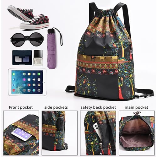 Kunnozz Drawstring Foldable Large Capacity Dry-wet Separation Travel Sports Backpack - Illuminate Waterproof Lightweight Bag (C)