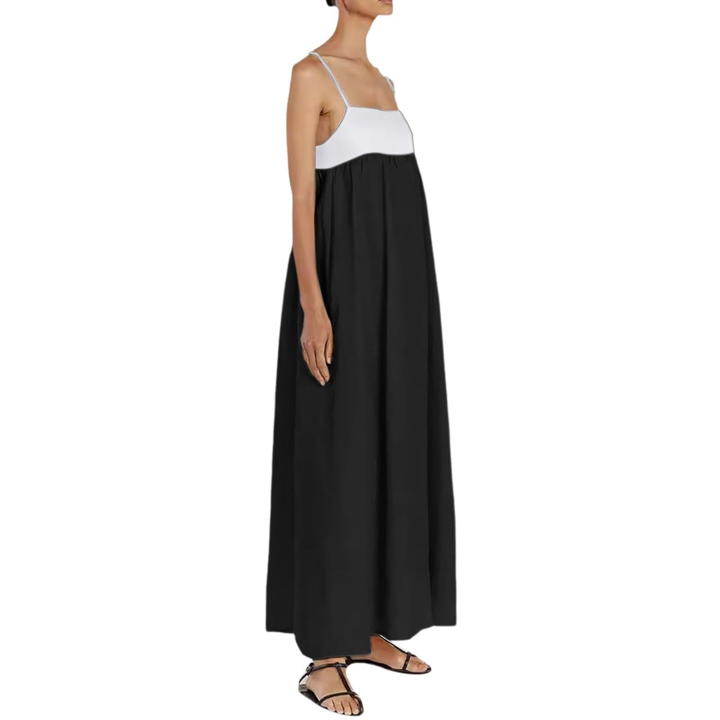 Maxi Summer Dress Womens Linen Maxi Dress Contrast Trim Spaghetti Straps Summer Outfits Travel Vacation Sleeveless Long Dresses Flowy Summer Dress for Women