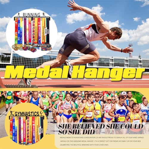 Personalized Medal Holder with Name Display Rack for Awards Ribbons - Metal Custom Sports Race Plaques Hanger for Wall Mount Hold Up 60 Medal Hanger Display for Athlete Boy Girl Kid