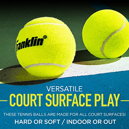 Franklin Sports Pressureless Tennis Balls - Official Size Low Pressure Tennis Balls - Great for Training + Practice - 12 Pack Bag of Low Bounce Tennis Balls - All Court Surface Tennis Balls
