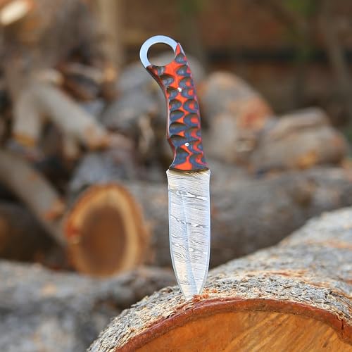 Fixed Blade Hunting Knife Camel Bone Handle Damascus Steel Sharp Blade Full Tang Knife with Leather Sheath for Outdoor Camping, Skining, Hiking, Fishing, Bushcraft Survival Knives (Camel Bone)
