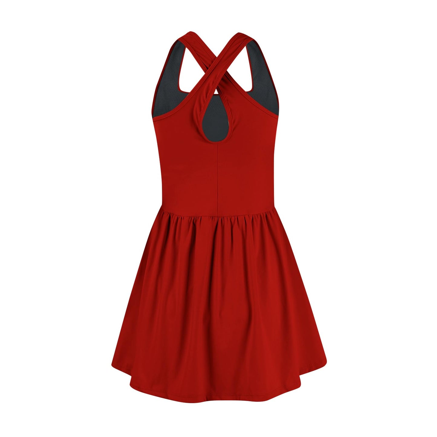 Women's Summer Athletic Tennis Dress with Built in Shorts and Bra Square Neck Workout Exercise Active Golf Dresses Casual Summer Sleeveless Tennis Dresses for Women with Pockets Red