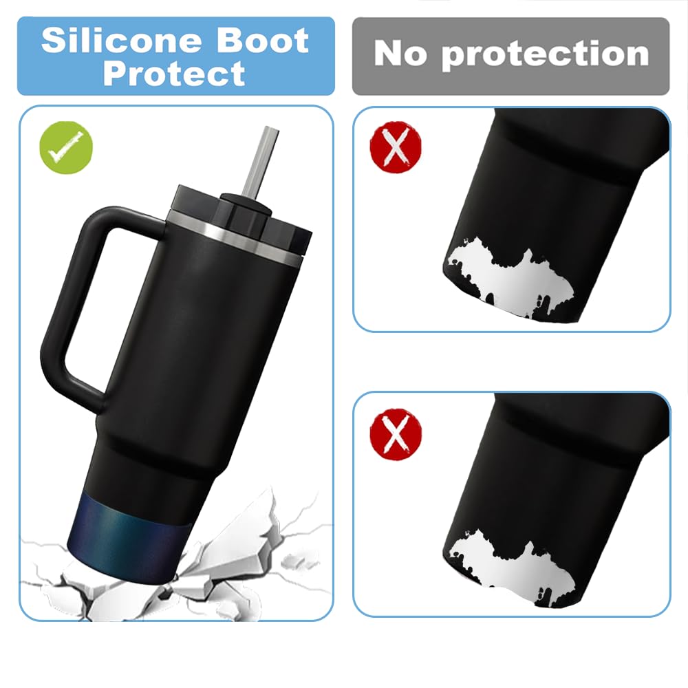 New Chameleon Gradient Matte Luster Silicone Boot Sleeve for Owala 24oz for Stanley/Simple Modern 20-40oz and More Bottles with 2.8-3in Base Anti Slip Bottom Straw Cover Protector (Obsidian)