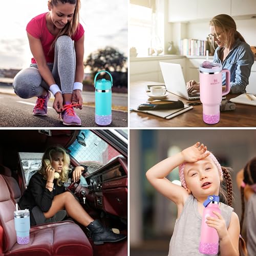 Silicone Boots for Stanley Cup 20-40 OZ, Glitter Boot for Stanley IceFlow 20 30 OZ, Bottom Protector Sleeve for Hydroflask 12-24 OZ Sports Water Bottle Boot Accessories (Ash Glitter Gold)
