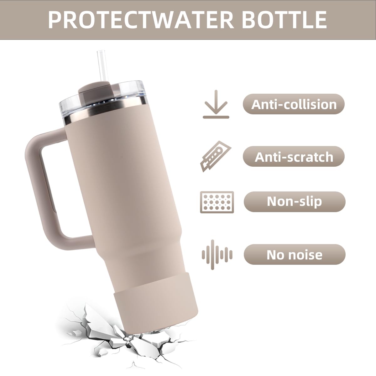 FOOGWEE Silicone Water Bottle Boot for Stanley 40/30 oz Quencher H2.0 Adventure Tumbler&IceFlow Flip 30 20 oz, Anti-Slip Protective Sleeve, Water Bottle Protector for Stanley Cup Accessories (Dune)