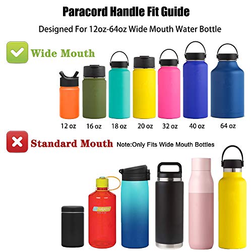 Paracord Handle - Fits Wide Mouth Bottles 12oz to 64oz - Durable Carrier, Paracord Carrier Strap Cord with Safety Ring,Compass and Carabiner - Ideal Water Bottle Handle Strap (Orange Fire)