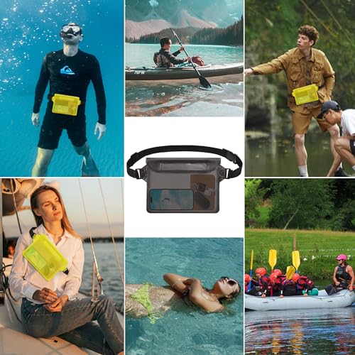 jealkip Waterproof Pouch with Adjustable Waist Strap, Waterproof Dry Bag, Keeps Cell Phones and Valuables Safe and Dry, Perfect for Kayaking, Beach, Camping and Swimming (Yellow)