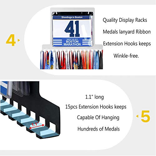 Lapetale Fashion BIB White Medal Hanger Holder Display Wall Rack Frame Shelf-Medal Hanger Awards Ribbon Cheer,Gymnastics,Soccer,Softball Holder Display Custom Rack for Sports Medals Easy to Install