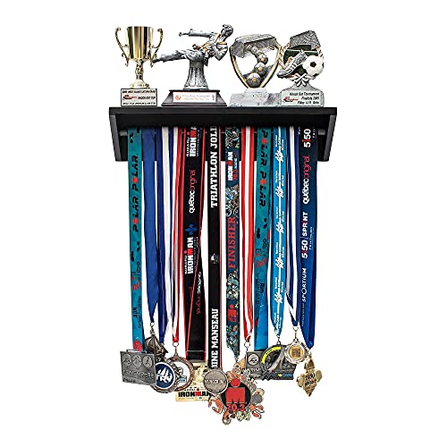 Paisa Home - Medal Hanger and Trophy Shelf, Medal Display, Medal and Trophy Display, Medal Holder. Medal Rack, Medal Display Hanger, Medal Rack with Shelf, Race Medal Display, Display for Medals