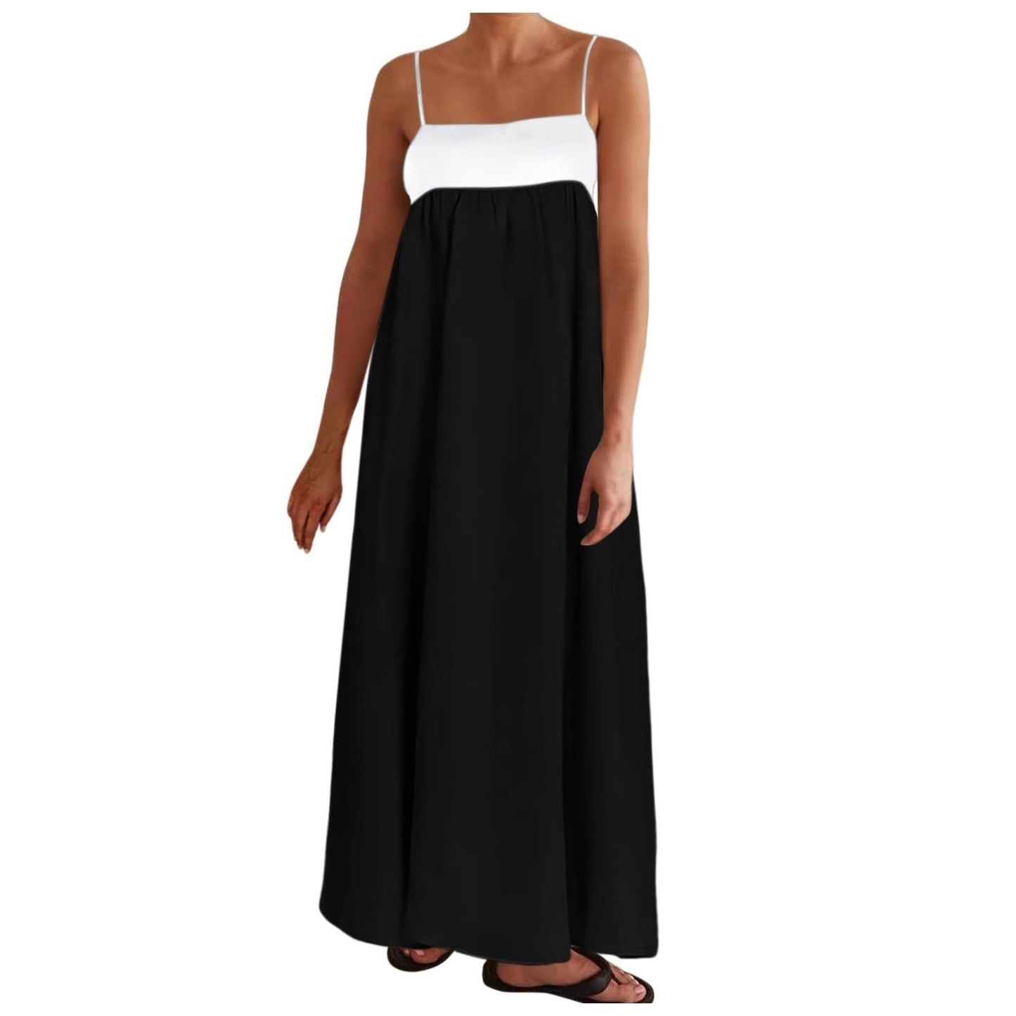 Maxi Summer Dress Womens Linen Maxi Dress Contrast Trim Spaghetti Straps Summer Outfits Travel Vacation Sleeveless Long Dresses Flowy Summer Dress for Women