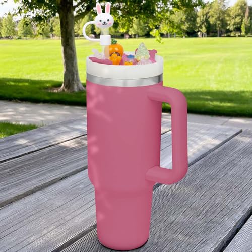 Compatible with Stanley Cup Lid Accessories Charms, Charms for Stanley Cups H2.0 Accessories 30oz 40oz with Silicone Straw Cover Cap for Tumblers (Bunny, 30oz)