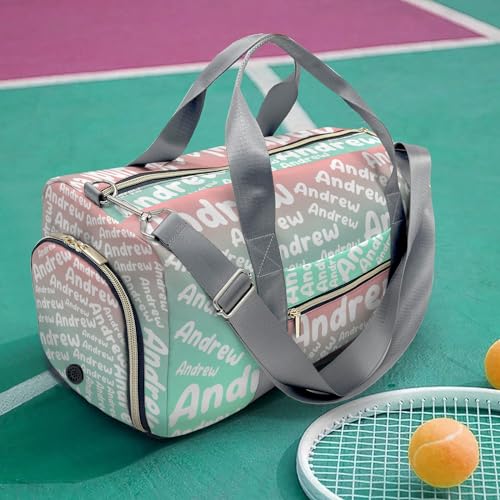 Personalized Sports Gym Bag Weekender Overnight Bags Yellow Green Gradient Customized Travel Duffel Bag with Name Waterproof Luggage Bag for Women