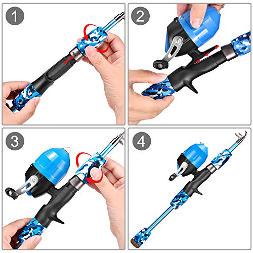 ODDSPRO Kids Fishing Pole - Kids Fishing Starter Kit - with Tackle Box, Reel, Practice Plug, Beginner's Guide and Travel Bag for Boys, Girls