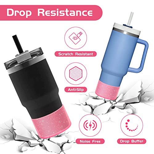 WUQID 2 Pack Bling Silicone Boot Compatible with Stanley Quencher Adventure 40oz & Stanley IceFlow 20oz 30oz, Reduces Dents Protective Water Bottle Bottom Cover Sleeve Compatible with Stanley Tumbler