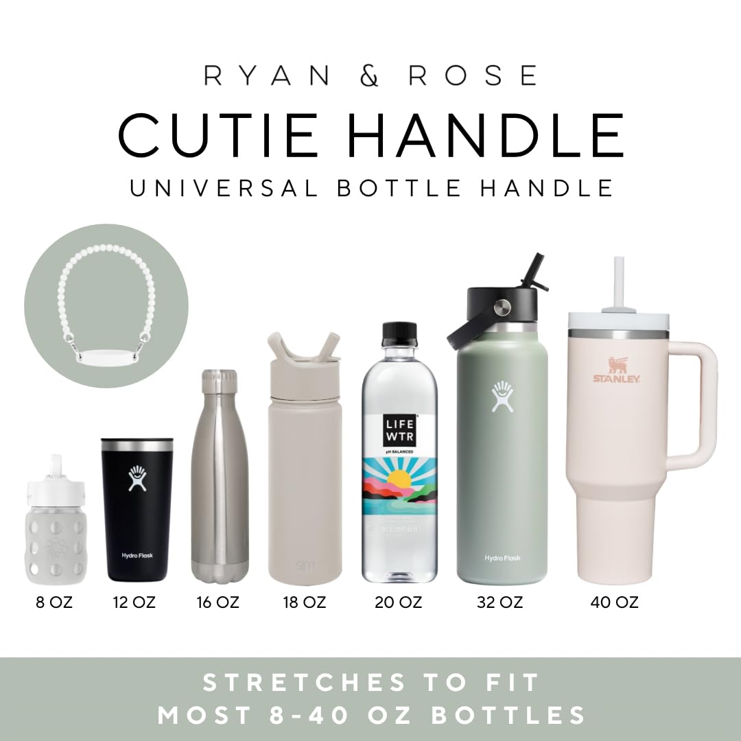 Ryan & Rose Water Bottle Handle - Water Bottle Sling, Carrier, Holder with strap - Soft Durable Silicone - Fits Most 8-40oz Bottles - Compatible Stanley Cup Accessories (Black)