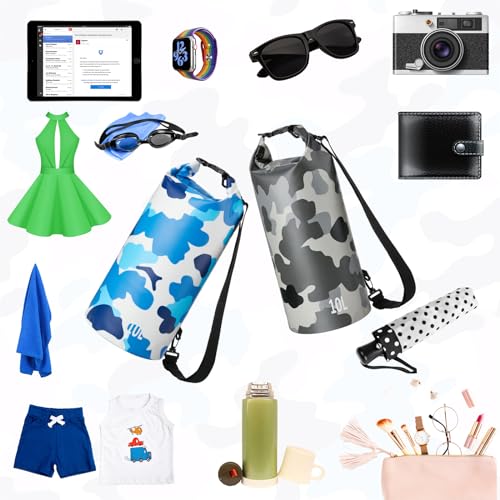 Realspring 2 Pcs Waterproof Floating Dry Bag 10L Floating Dry Sack for Man Women Roll Top Dry Backpack Floating Bag Dry Backpack for Rafting Boating Swimming Kayaking Hiking (Camouflage)
