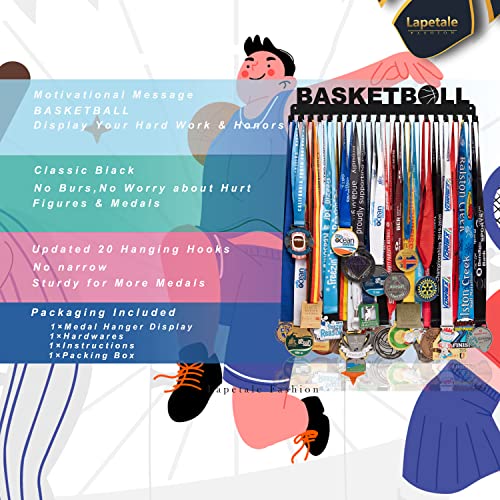 Lapetale Fashion Basketball Medal Hanger Display Medal Holder Hanger Display Rack,Easy Install Easy to Use,Basketball Medal Display Rack with Updated New,Medal Display Hanger Wall Hanger for Medals