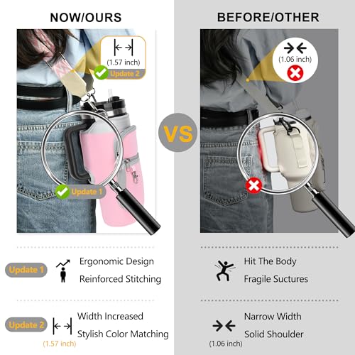 Water Bottle Carrier Bag with Canvas Shoulder Strap for Stanley 40 oz Tumbler with Handle, Water Bottle Holder Pouch with 6.7'' Phone Pocket for Stanley Cup Accessories, Birthday Gifts for Men Women