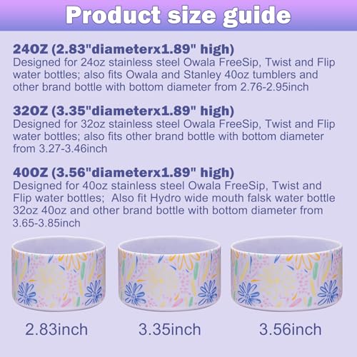 WK IEASON 2Pcs Silicone Water Bottle Boot for Owala 24oz, Protective Flask Bottom Cover Base for Owala FreeSip Twist and Flip Flask Bottles (Floral print Carnation/blue, 24OZ)
