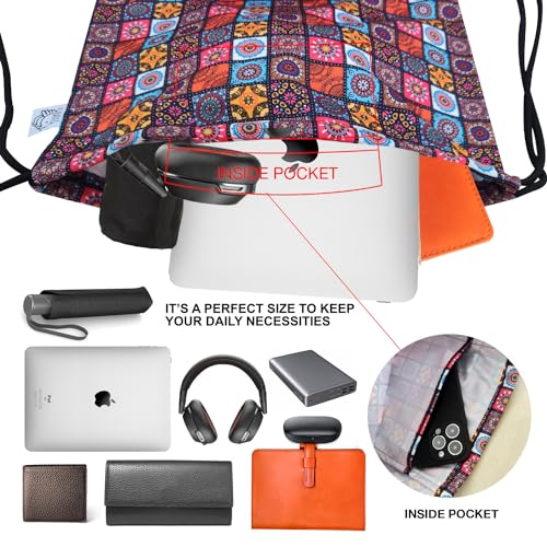 FLOCK THREE Leakproof Drawstring Backpack Sports Gym Bag Large Capacity With Pocket for Sports Gym Travel Swimming Beach (Flower01)