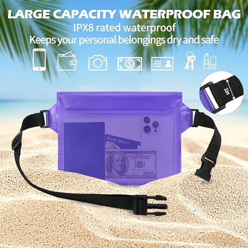 jealkip Waterproof Pouch with Adjustable Waist Strap, Waterproof Dry Bag, Keeps Cell Phones and Valuables Safe and Dry, Perfect for Kayaking, Beach, Camping and Swimming (Purple)