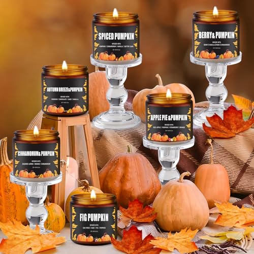 Fall Candle Set/6Pack Pumpkin Scented Candles for Home - Candle Gifts for Women Men, Soy Candles | Jar Candle Scents of Berry, Sugared Lemon, Spiced Apple Pie,AutumnâS Breeze,Cinnamon,FIG Pumpkin