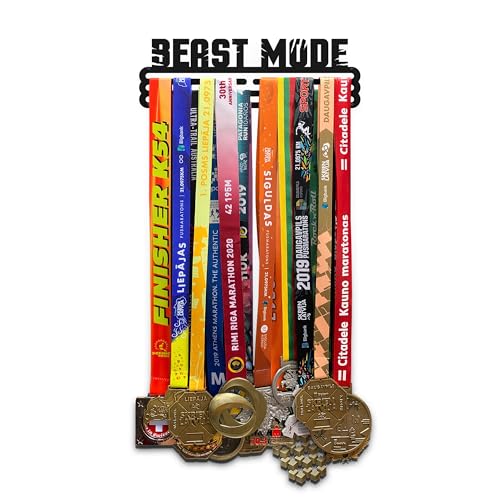 Sports Medal Hanger Display Race Beast Mode | Black Race Medal Holder Awards Wall Mount | Running Marathon Race Medal Display for Wall | Steel Medal Holder for Wall Holds up to 30 Medals