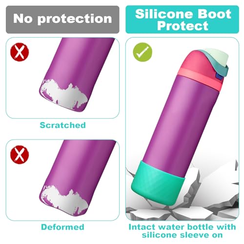 Comheral 2PCS Silicone Water Bottle Boot for Owala 24oz, Anti-Slip Protective Sleeve Bottom Bumper for FreeSip, Twist, and Flip Stainless Steel Bottles, Dishwasher Safe and BPA Free(Cyan)