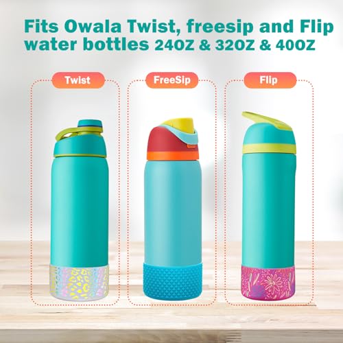 WK IEASON 2Pcs Silicone Water Bottle Boot for Owala 24oz, Protective Flask Bottom Cover Base for Owala FreeSip Twist and Flip Flask Bottles (Diomond Snapper/black, 24OZ)