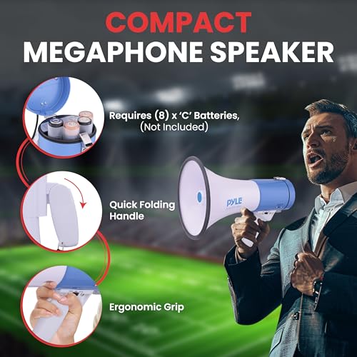 PYLE Portable Megaphone Speaker PA Bullhorn - Built-in Siren & Megaphone Speaker PA Bullhorn - 20 Watts & Adjustable Vol Control