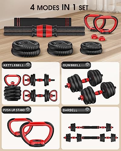UNNMIIY Adjustable Dumbbells, 10/20/35/45/70/90lbs Free Weight Set with Connector, 4 in1 Dumbbells Set Used as Barbell, Kettlebells, Push up Stand, Fitness Exercises for Home Gym Suitable Men/Women