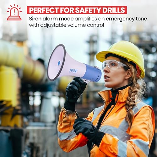 PYLE Portable Megaphone Speaker PA Bullhorn - Built-in Siren & Megaphone Speaker PA Bullhorn - 20 Watts & Adjustable Vol Control