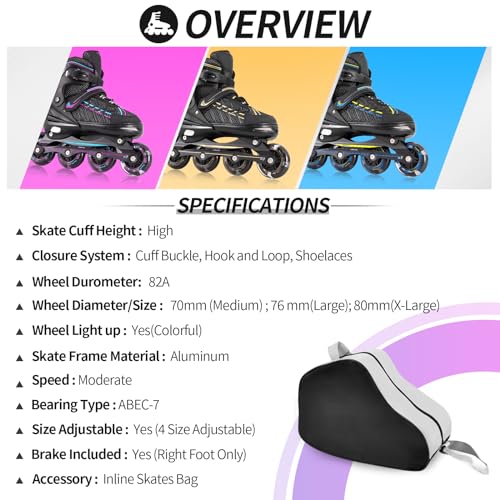 Fotoumgl Inline Skates for Adult and Kids, Adjustable Inline Skates with Light up Wheels, Outdoor Beginner Inline Skates for Girls, Boys, Women, Men