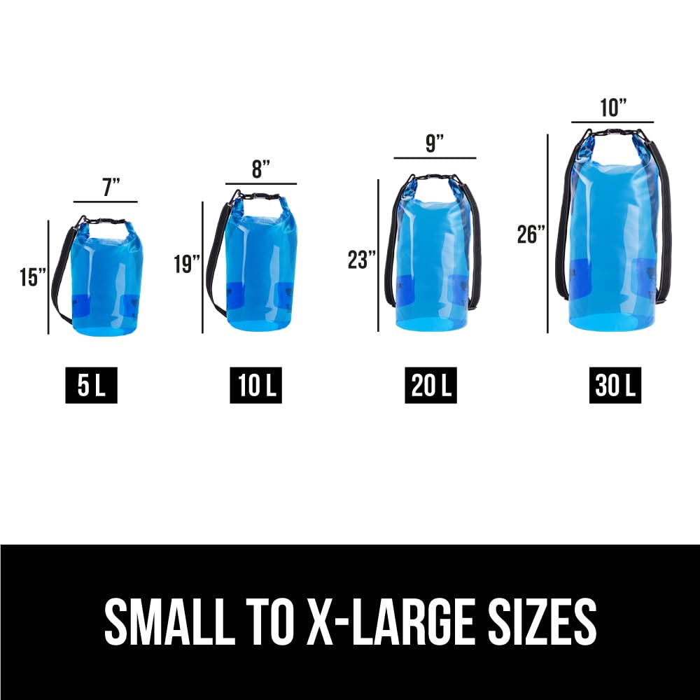 Gorilla Gear Heavy Duty 100% Waterproof IPX 6 Dry Bag, Tear and Puncture Resistant Bags, Kayaking Boating Hiking Camping Swimming Water Sports, Lightweight Outdoor Wet Storage Backpack, 5L Clear Blue