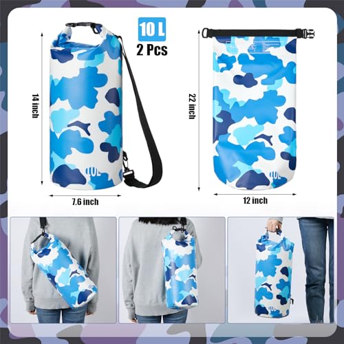 Realspring 2 Pcs Waterproof Floating Dry Bag 10L Floating Dry Sack for Man Women Roll Top Dry Backpack Floating Bag Dry Backpack for Rafting Boating Swimming Kayaking Hiking (Camouflage)