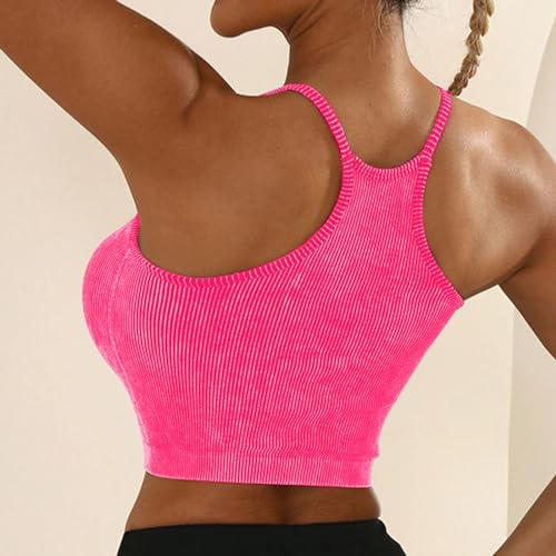 Kimloog Sports Bras for Women Knit Padded Push up Comfort Racerback Spaghetti Thin Strap Workout Yoga Gym Crop Tank Tops