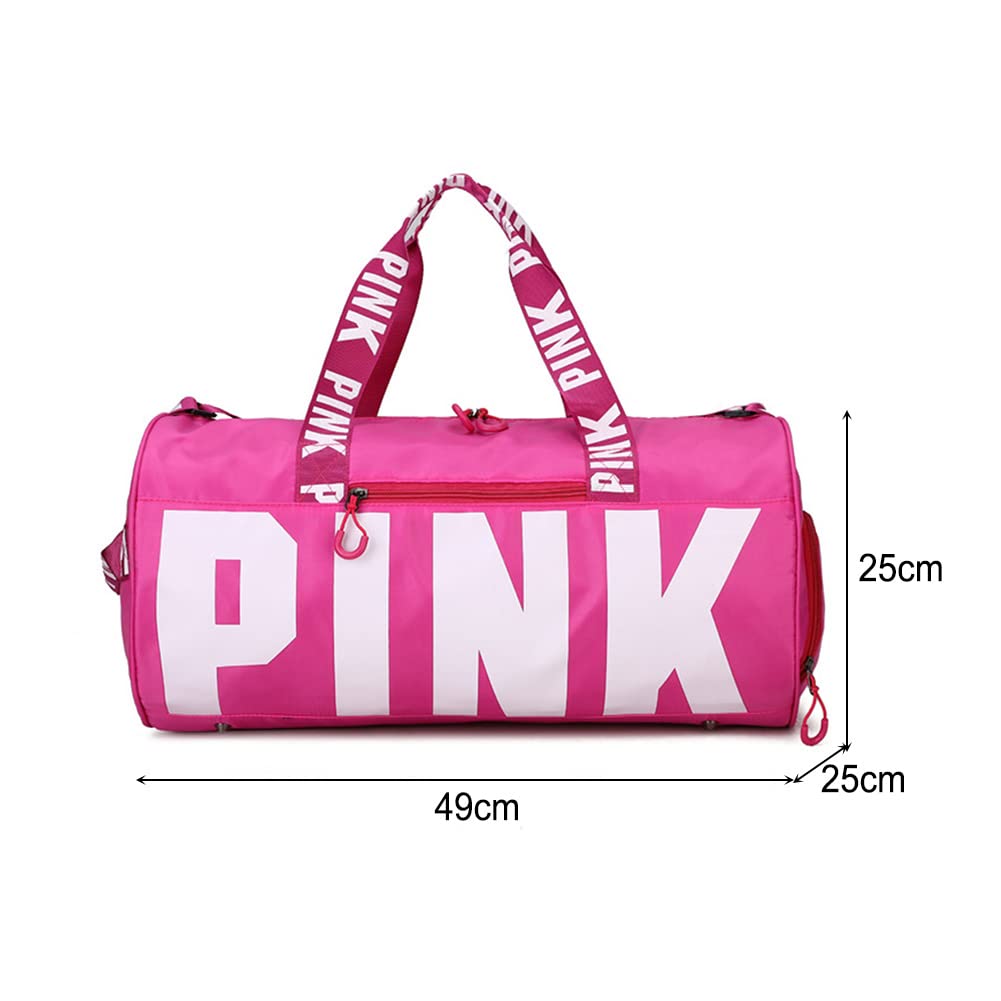 Sports Gym Bag, Travel Duffle Bag with PINK printing, Shoulder Tote Bags Weekend Bags for Workouts, Travel, Hiking, Perfect for Mom's Gifts
