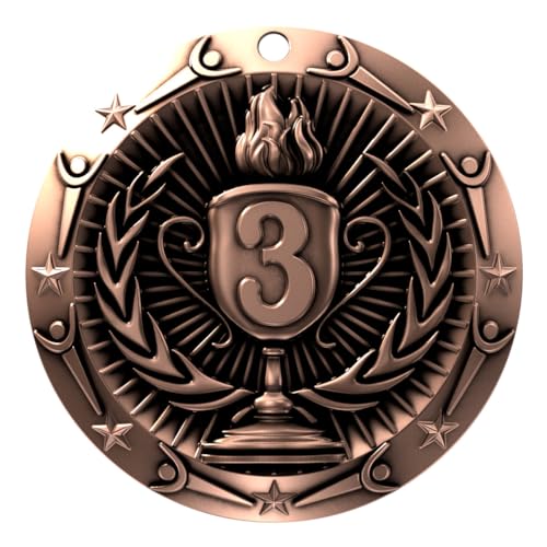 Decade Awards' 3rd Place Bronze Medal - Large Metal Award Medals with Stars & Stripes American Flag V Neck Ribbon - Perfect for School Competitions, Coaches, Students, Athletes & Scholars