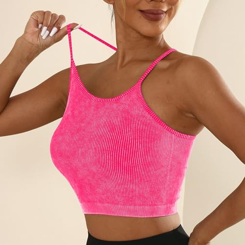 Kimloog Sports Bras for Women Knit Padded Push up Comfort Racerback Spaghetti Thin Strap Workout Yoga Gym Crop Tank Tops