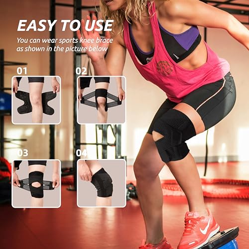 SOLOEVER Knee Brace for Women & Men Breathable Compression Knee Support with Side Stabilizers for Knee Pain Adjustable Knee Wrap for Running, Meniscus Tear, ACL, MCL, Arthritis Relief (Black, Large)