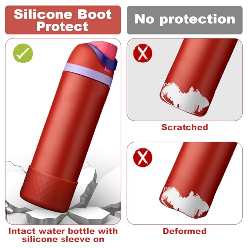2PCS Silicone Water Bottle Boot for Owala 24 Oz, Anti-Slip Protective Sleeve Bottom Bumper Protector for FreeSip, Twist, and Flip Stainless Steel Water Bottles (Dark Red)