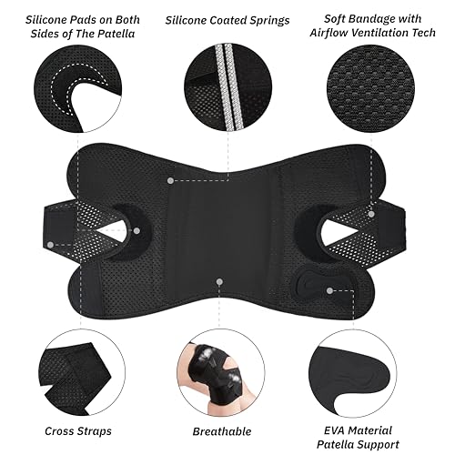 SOLOEVER Knee Brace for Women & Men Breathable Compression Knee Support with Side Stabilizers for Knee Pain Adjustable Knee Wrap for Running, Meniscus Tear, ACL, MCL, Arthritis Relief (Black, Large)