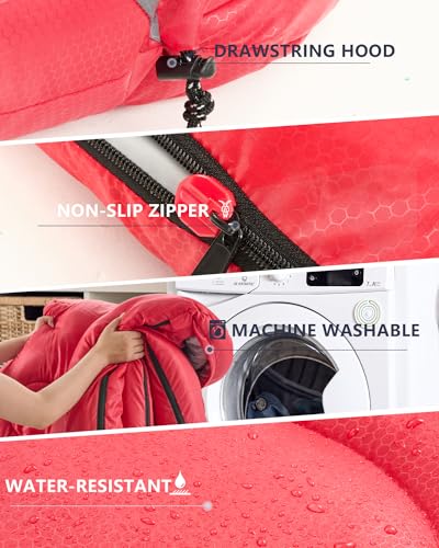 Sleeping Bags for Adults Cold Weather - 20 Degree Big&Tall Size Backpacking Lightweight Waterproof for Girls Boys Mens Teen Women for Camping Hiking Outdoor Travel Hunting with Compression Bags(RED)