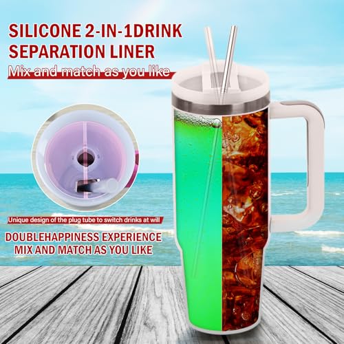Stanley Cup 2-in-1 Drink Separator Silicone Liner, Compatible with Stanley Cup 40 oz, Stanley Accessory, Reusable Liner for Party, Leisure, Outdoor, Office (Blue/Pink)