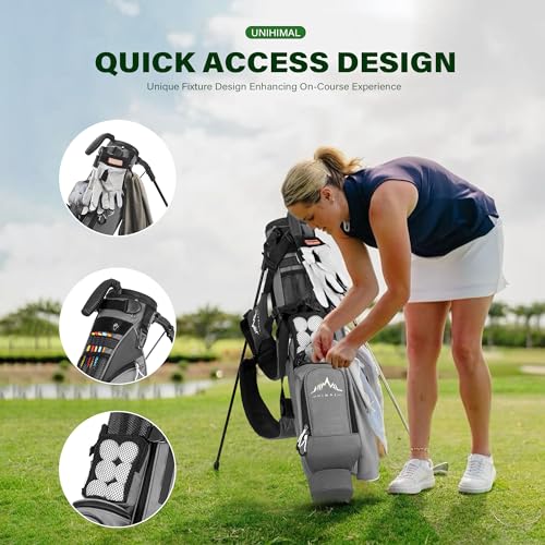 UNIHIMAL Golf Lightweight Stand Carry Bag PRO with Dual Shoulder Straps – Easy to Carry and Durable Pitch n Putt Golf Bag for The Driving Range, Par 3, and Executive Courses – 31.5 inches Tall (Black)