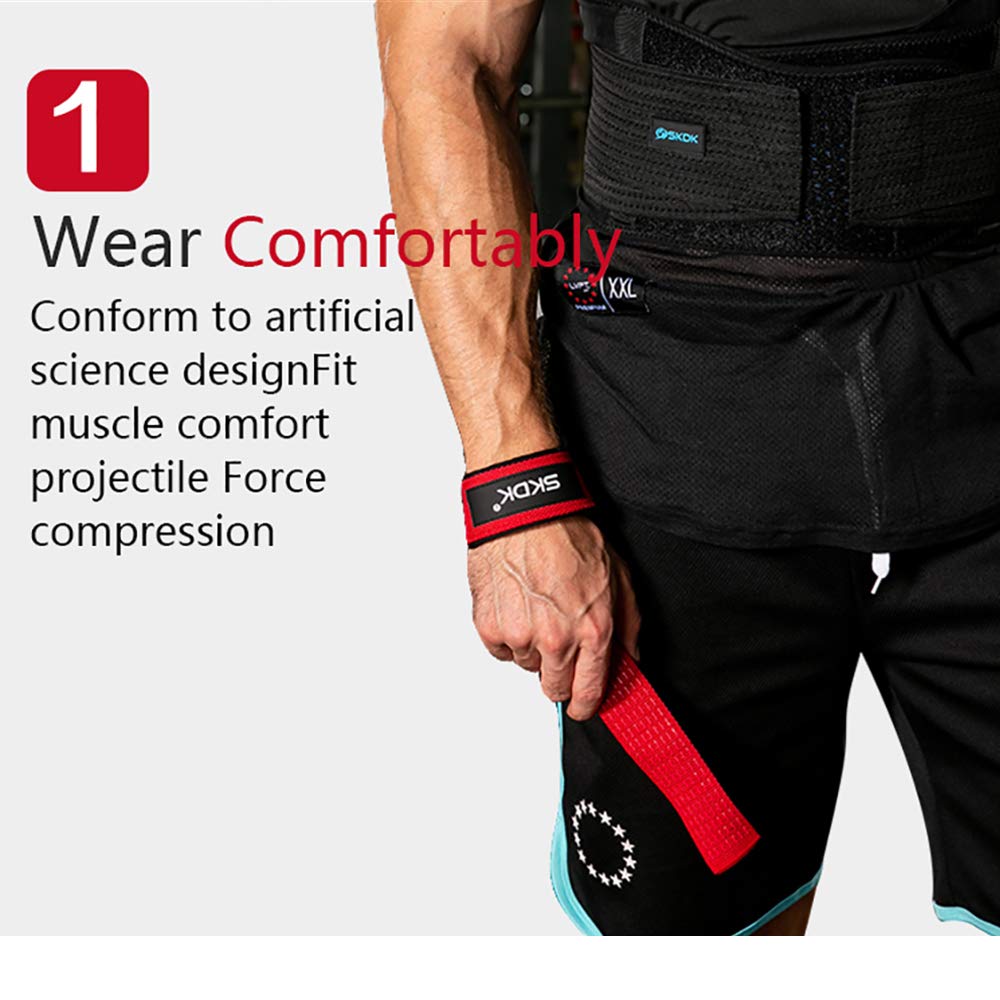 SKDK Cotton Hard Pull Wrist Lifting Straps Grips Band-Deadlift Straps with Neoprene Cushioned Wrist Padded and Anti-Skid Silicone - for Weightlifting, Bodybuilding, Xfit, Strength Training (Red)