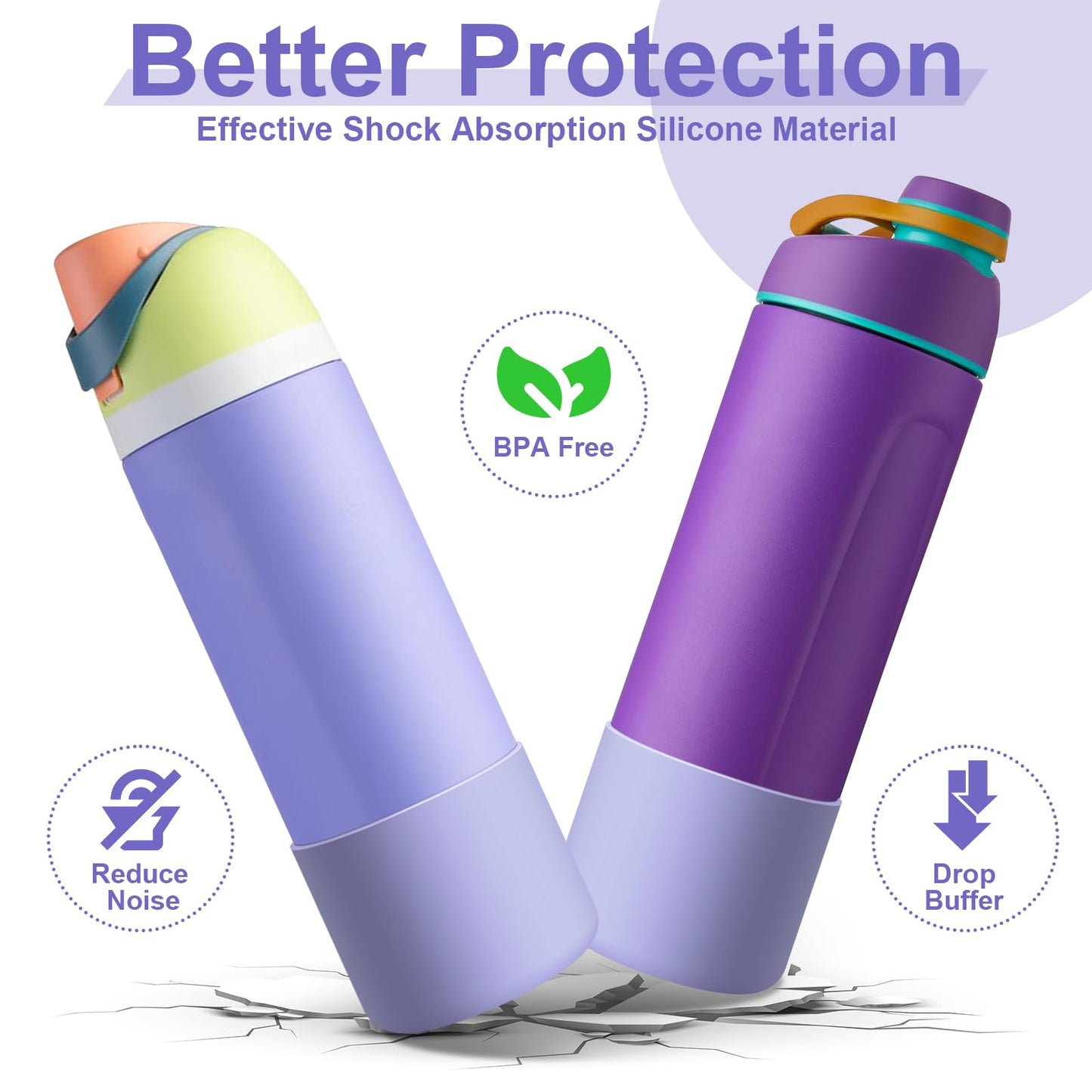 Comheral 2PCS Silicone Water Bottle Boot for Owala 24oz, Anti-Slip Protective Sleeve Bottom Bumper for FreeSip, Twist, and Flip Stainless Steel Bottles, Dishwasher Safe and BPA Free(Purple)